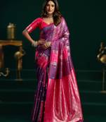 magenta soft art silk saree with fancy pumpum border