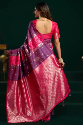 magenta soft art silk blend saree with fancy pumpum border