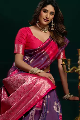 magenta soft art silk blend saree with fancy pumpum border