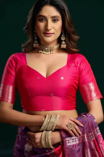 magenta soft art silk blend saree with fancy pumpum border