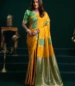 yellow soft art silk saree with fancy pumpum border