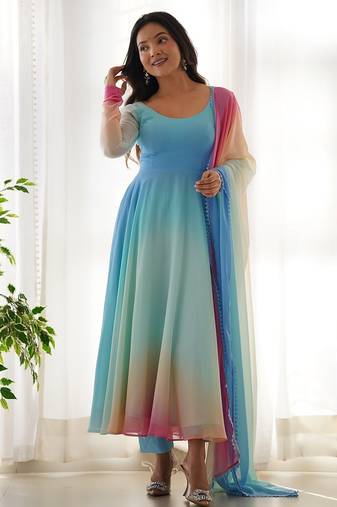 Sky blue -pink color georgette colorfull pedding anarkali set