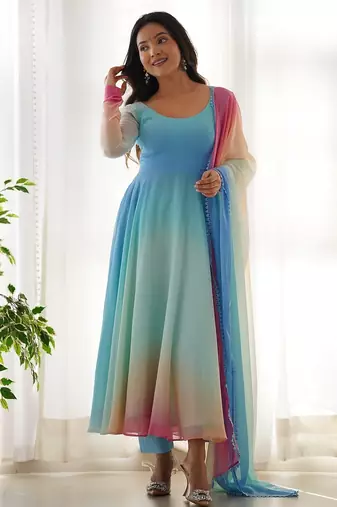 Sky blue -pink color georgette colorfull pedding anarkali set