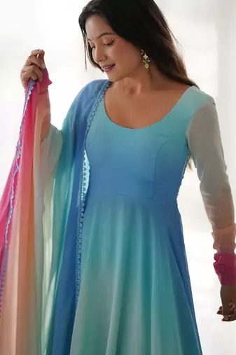 Sky blue -pink color georgette colorfull pedding anarkali set