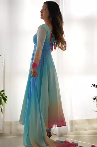 Sky blue -pink color georgette colorfull pedding anarkali set