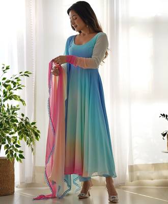 Sky blue -pink color georgette colorfull pedding anarkali set 5