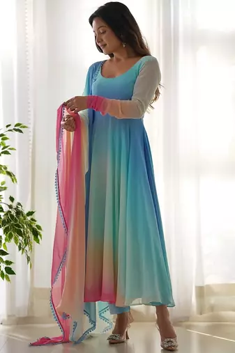 Sky blue -pink color georgette colorfull pedding anarkali set