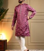 Royal silk purple embroidered sequin kurta with cotton pyjama