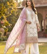 White  pakistani style royal salwar kameez wear – embroidered fox georgette set