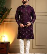 Royal silk wine embroidered sequin kurta with cotton pyjama