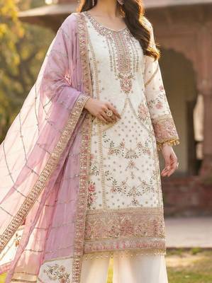 White pakistani style royal salwar kameez wear   embroidered fox georgette set 2