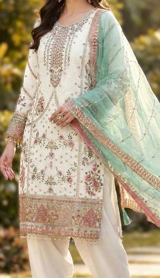 White pakistani style royal salwar kameez wear   embroidered fox georgette set 3