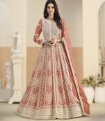 Peach georgette gown with santool bottom & dupatta
