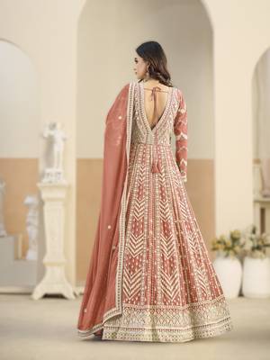 Peach georgette gown with santool bottom & dupatta 2