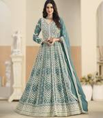Sea green georgette gown with santool bottom & dupatta