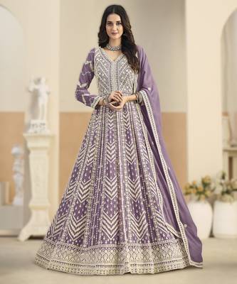 Purple georgette gown with santool bottom & dupatta 1