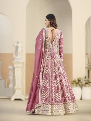 Pink georgette gown with santool bottom & dupatta 2