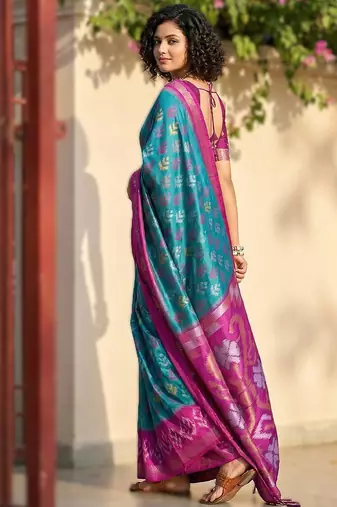 sky blue premium pochampalli art silk blend saree for festive
