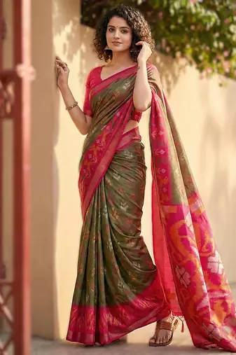 mehendi premium pochampalli art silk saree for festive 
