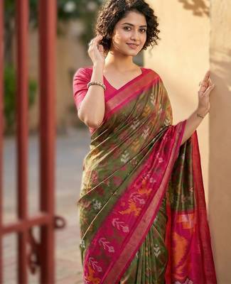 mehendi  pochampalli art silk blend saree for festive  3
