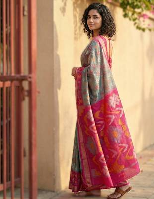 grey  pochampalli art silk blend saree for festive  2
