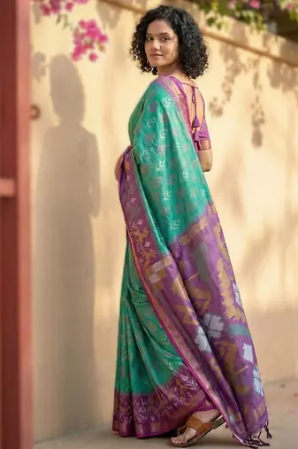 sea green premium pochampalli art silk blend saree for festive 