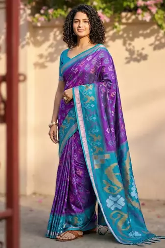 purple premium pochampalli art silk saree for festive 