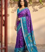 purple premium pochampalli art silk saree for festive 