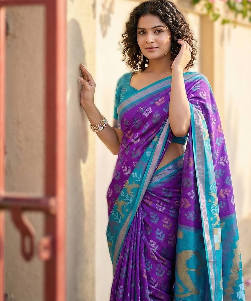 purple premium pochampalli art silk saree for festive 