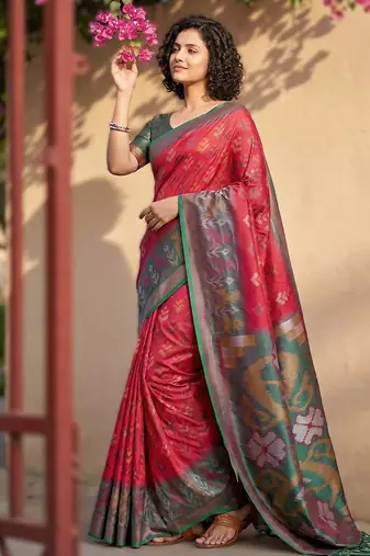 pink premium pochampalli art silk saree for festive 
