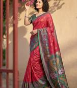 pink premium pochampalli art silk saree for festive 