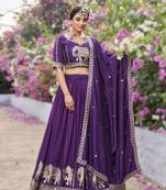 purple vichitra lehenga choli with heavy embroidery