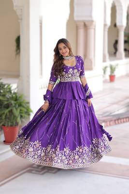 purple gold crush lehenga choli with zari embroidery 1