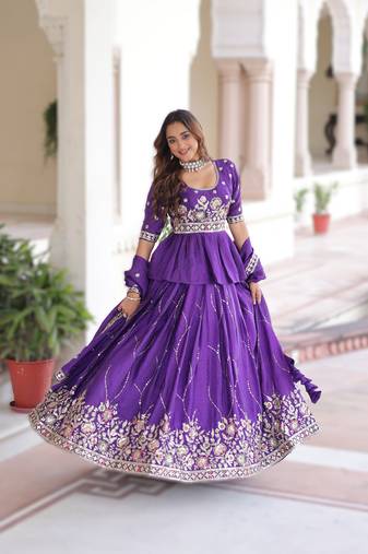 purple gold crush lehenga choli with zari embroidery