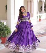 purple gold crush lehenga choli with zari embroidery
