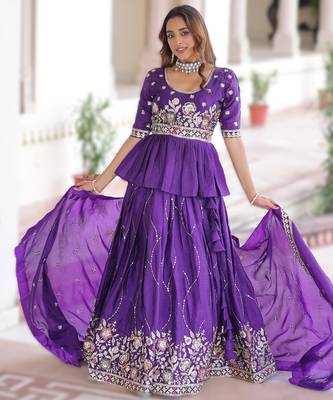 purple gold crush lehenga choli with zari embroidery 2