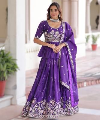 purple gold crush lehenga choli with zari embroidery 3