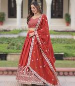 orange vichitra silk circular lehenga with sequins work