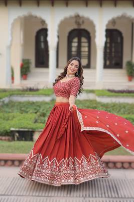 orange vichitra silk circular lehenga with sequins work 2