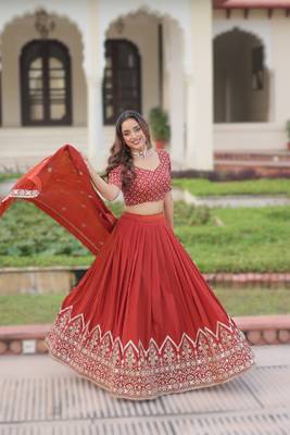 orange vichitra silk circular lehenga with sequins work 4