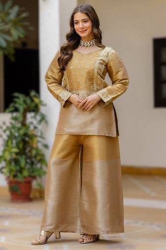 Banarasi viscose co-ord set with heavy beads embroidery