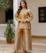 Banarasi viscose co-ord set with heavy beads embroidery