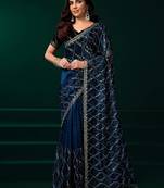 blue net saree with heavy sequins embroidery and pallu