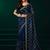 Blue sequins embroidered net designer party wear saree with unstitched velvet blouse