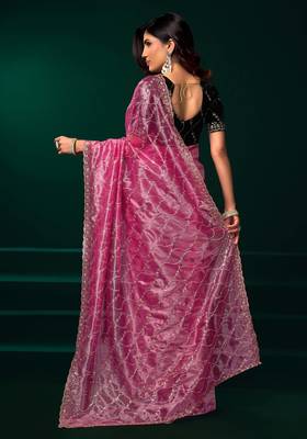 lavender net saree with sequins and scallop border 3