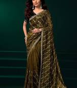 olive net saree with sequins embroidery