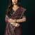 Maroon floral net embroidered party wear saree with velvet blouse piece