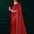 Red embroidered net festival party wear saree with velvet blouse piece