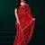 Red embroidered net festival party wear saree with velvet blouse piece