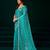Turquoise net designer saree with sequins embroidery and velvet unstitched blouse